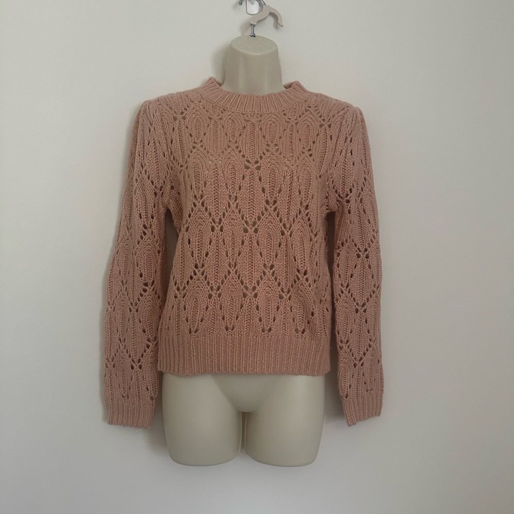 Astr Pink Crew Neck Sweater with Intricate Knit
